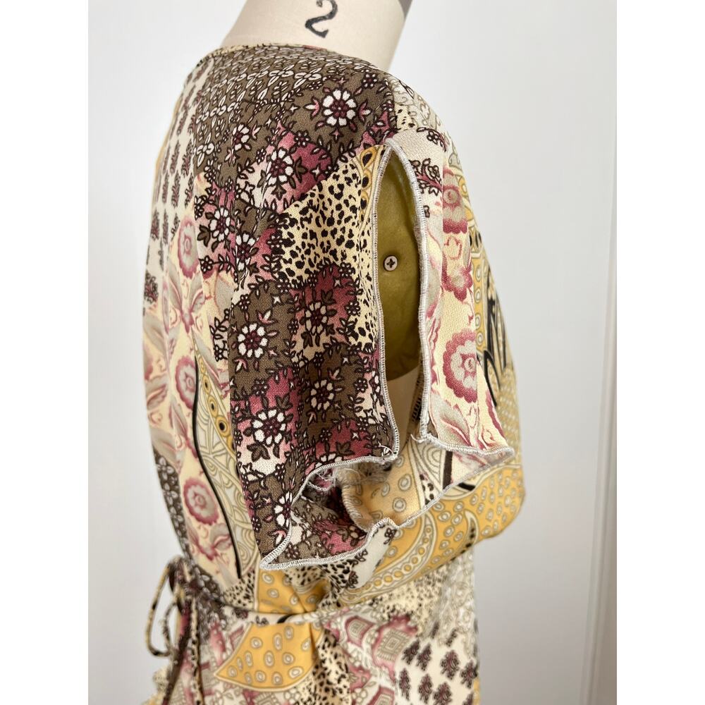 Vintage Y2K Brown Mixed Print‎ Pattern Top Large No Boundaries Fairy Cyber 2000s - Picture 6 of 14